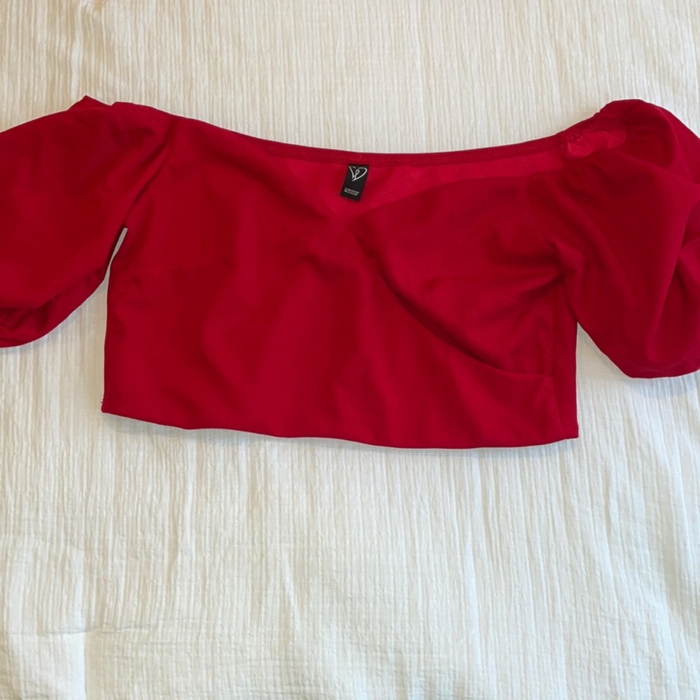 Windsor red off shoulder crop top size large
